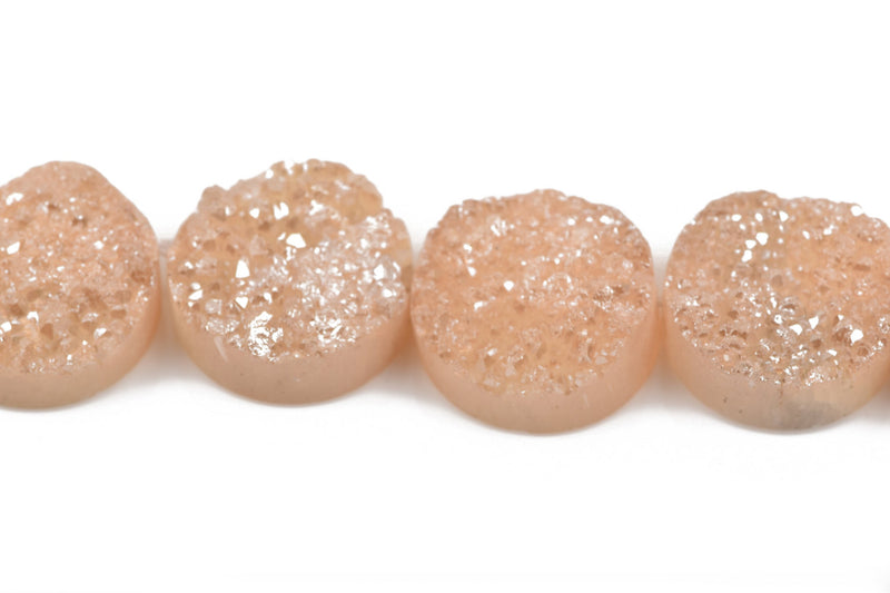 2 DRUZY Natural GEMSTONE Quartz Geode Cabochon Beads, Round, 20mm - 21mm, Light Caramel Tan Rock Crystal, flatback with hole, gdz0189