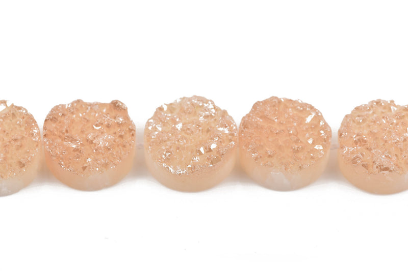 2 DRUZY Natural GEMSTONE Quartz Geode Cabochon Beads, Round, 14mm - 15mm, Light Caramel Tan Rock Crystal, flatback with hole, gdz0191