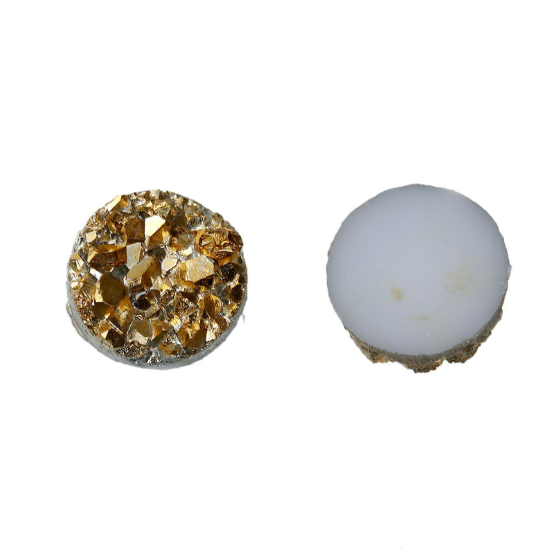 10 Round Resin Sparkly Gold DRUZY CABOCHONS, white backs, faux druzy, 8.5mm, cab0463a