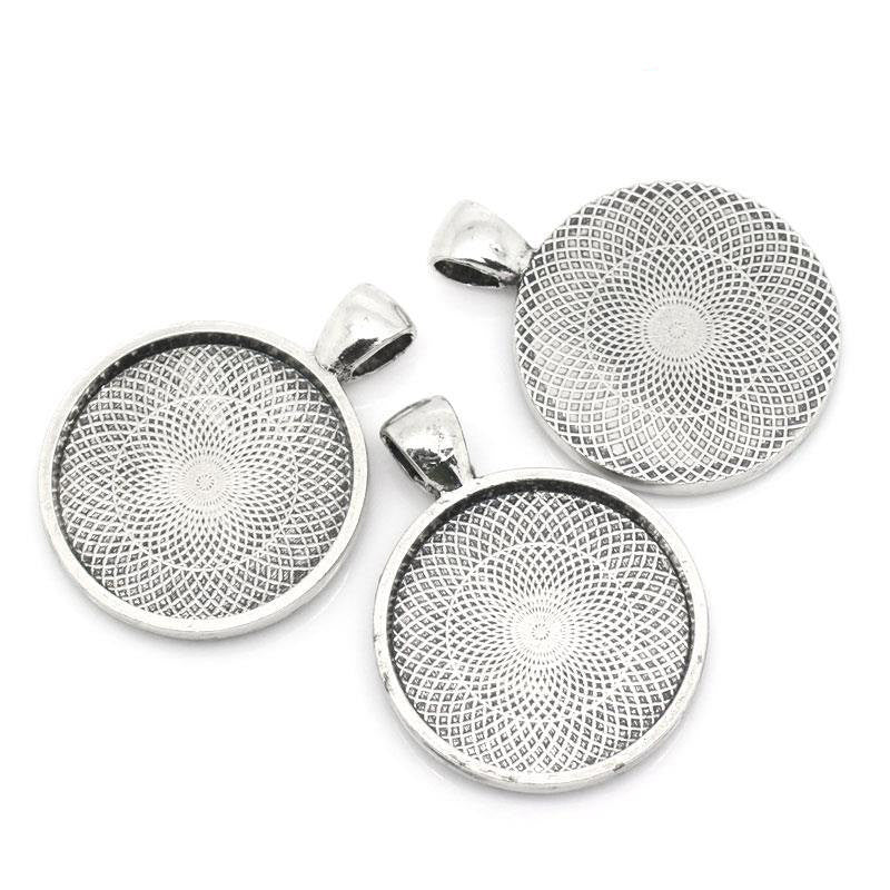 5 Silver Bezel TRAYS for Resin, Cabochons, antiqued silver, silver tone, dark silver, textured, fits 25mm (1") inside tray chs2435