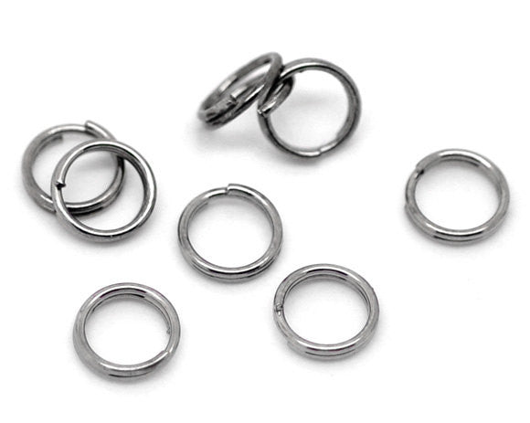 8mm split rings, 50 Gunmetal Split Rings, 8mm Double Loops Split Rings Open Jump Rings, gunmetal keyrings, 8mm jump rings, jum0190
