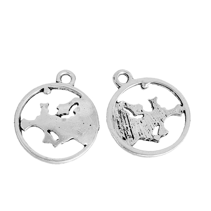 10 EUROPE MAP Charms, Travel Charms, Map in Circle, Silver Map Continent Pendants, 20x16mm, chs2444