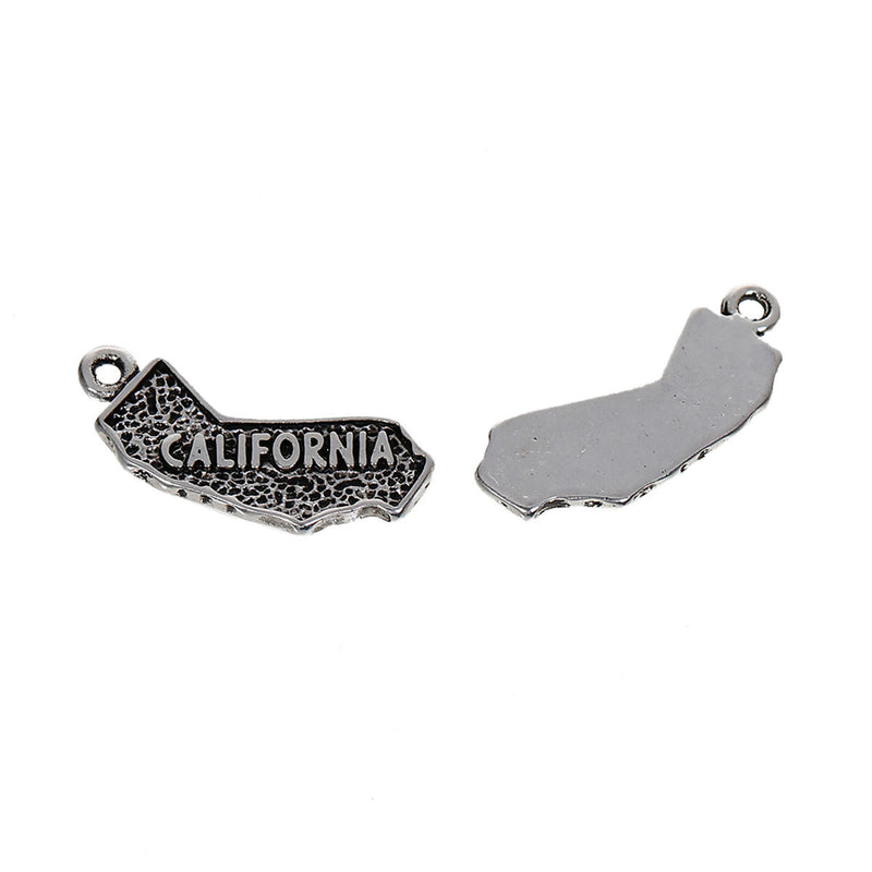 8 CALIFORNIA STATE Cutout Charm Pendants, textured silver tone metal, chs2440