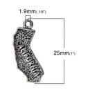 8 CALIFORNIA STATE Cutout Charm Pendants, textured silver tone metal, chs2440