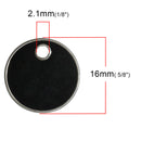 5 BLACK Enamel Dot Charms, Silver  Round Circle Sequin Charms, double sided, 16mm (5/8") che0523