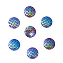 14mm MERMAID FISH Scale Cabochons, Round Resin Metallic, Mixed AB iridescent, 10 pieces, cab0468a