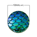 12mm MERMAID FISH Scale Cabochons, Round Resin Metallic, Mixed AB iridescent, 10 pieces, cab0469a