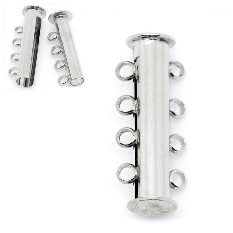2 Magnetic 4-strand SILVER PLATED Slider Connector Clasps, magnet slide clasps, 25x10mm for Multi Strand Bracelets and Necklaces, fcl0195