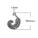 10 Silver FEATHER QUILL Pen Charm Pendants, 19x15mm, chs2453