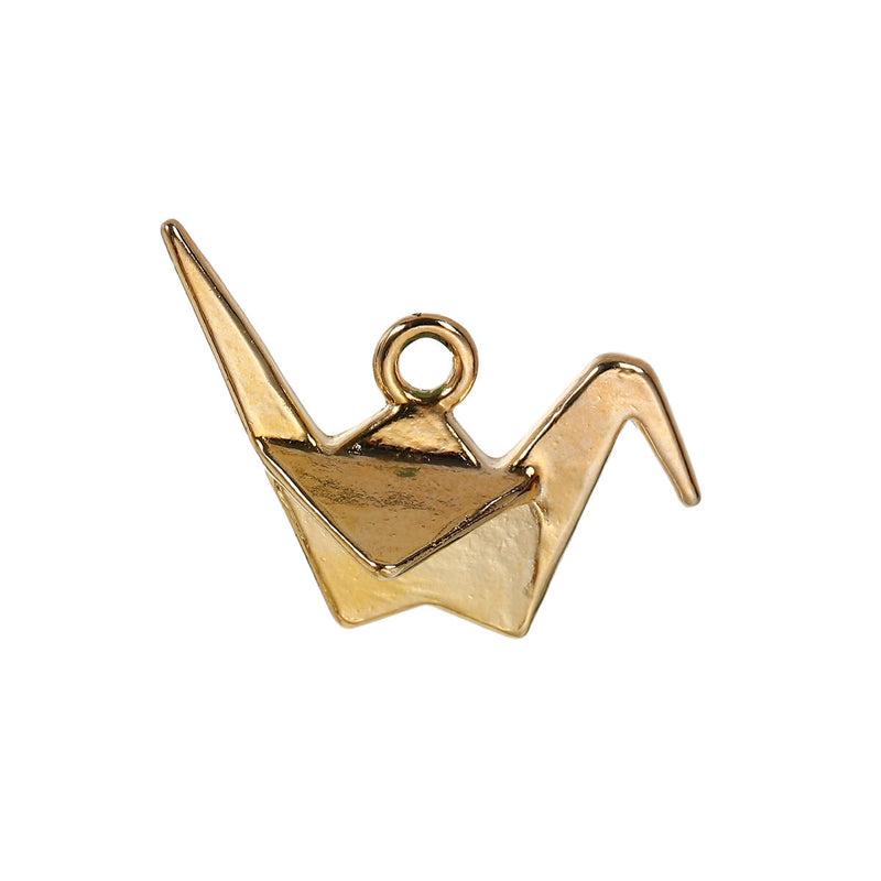 10 Gold ORIGAMI CRANE Charms, 27x20mm, chg0422