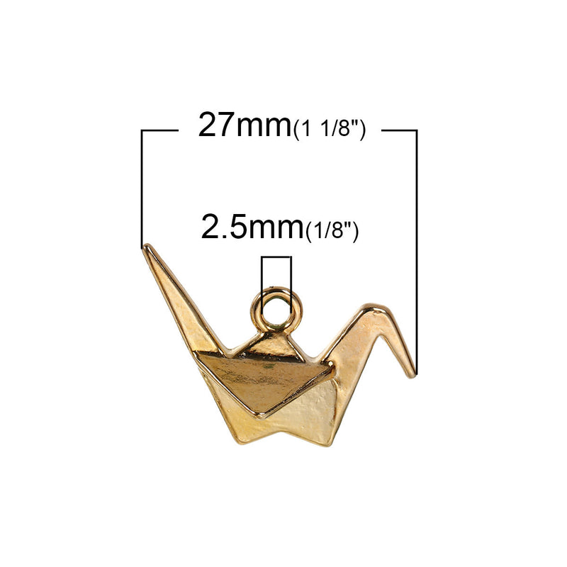 10 Gold ORIGAMI CRANE Charms, 27x20mm, chg0422