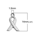 200 Silver Tone AWARENESS RIBBON Charms or Pendants, 14x9mm, chs2457b