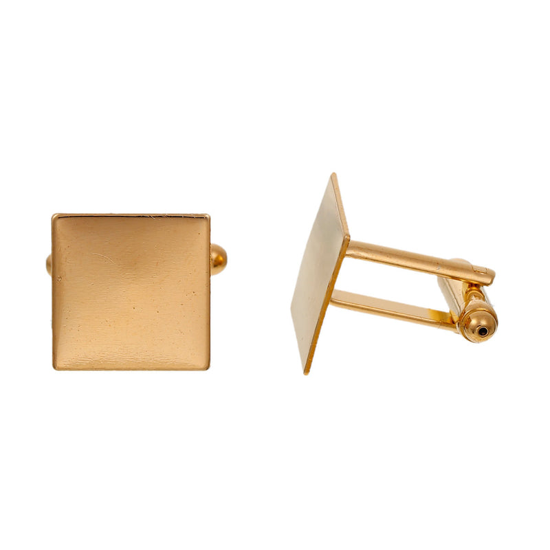 10 Gold Plated Square CUFF LINKS Blanks, CUFFLINKS, fits 15mm Square Cabochon Pad, fin0571