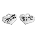 1 Silver Tone Rhinestone " Step Mom of Bride " Heart Charm Pendant 16x14mm chs2662