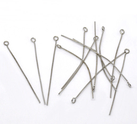 300 Silver Tone Eye Pins Findings 50mm Wholesale bulk package 21 gauge wire 2" long pin0104