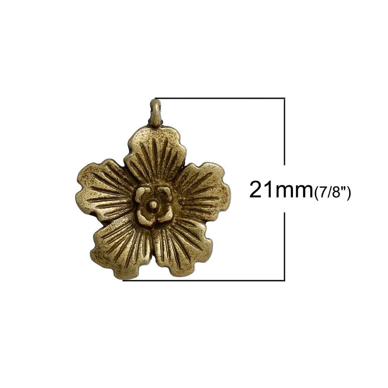 10 Bronze FLOWER Charm Pendants, antiqued bronze metal, 21x18mm, chb0442