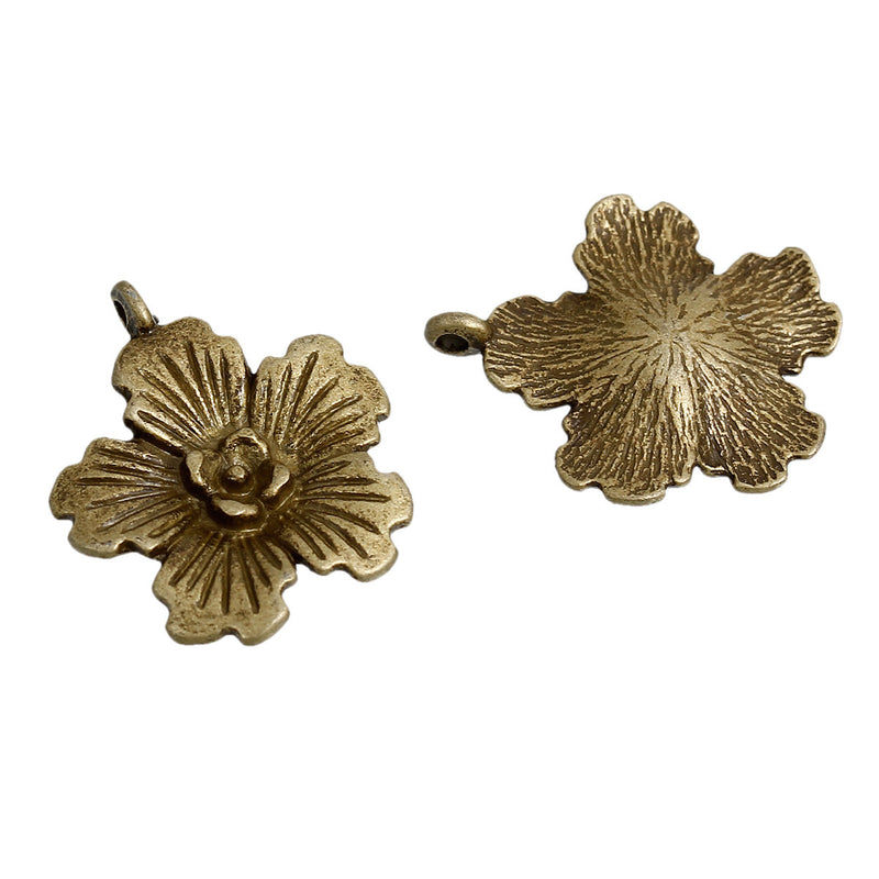 10 Bronze FLOWER Charm Pendants, antiqued bronze metal, 21x18mm, chb0442