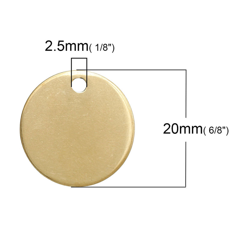 5 GOLD Stainless Steel Metal Stamping Blanks Charms ( 20mm, 3/4" ), ROUND Circle Disc, no hole, golf ball markers, 19 gauge, msb0447