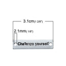 10 Antique Silver "Challenge yourself" Metal Tags, rectangle bar link, bracelet connector, stamped rectangle charm, 31mm, 1-1/4" chs2463