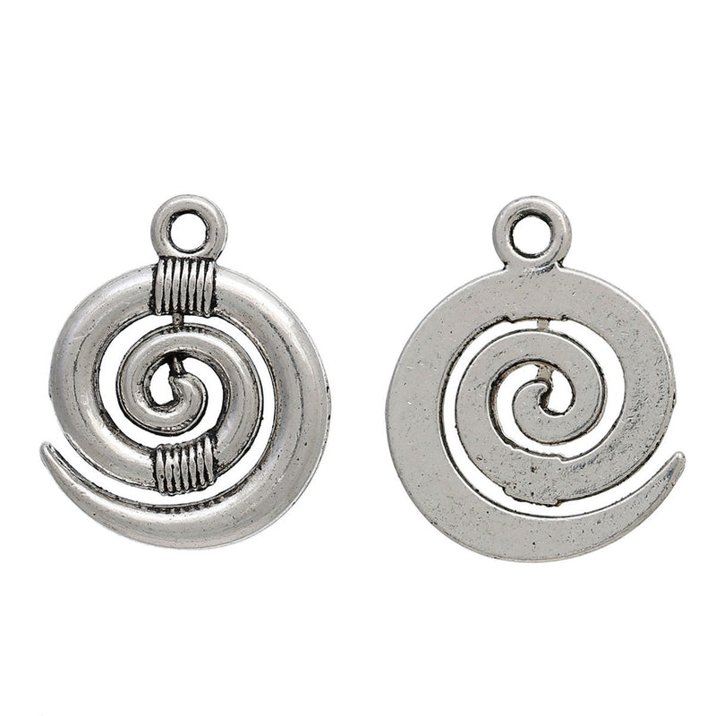 10 SPIRAL Charms, Silver Tone Pewter Pendants, 19x15mm, chs2467