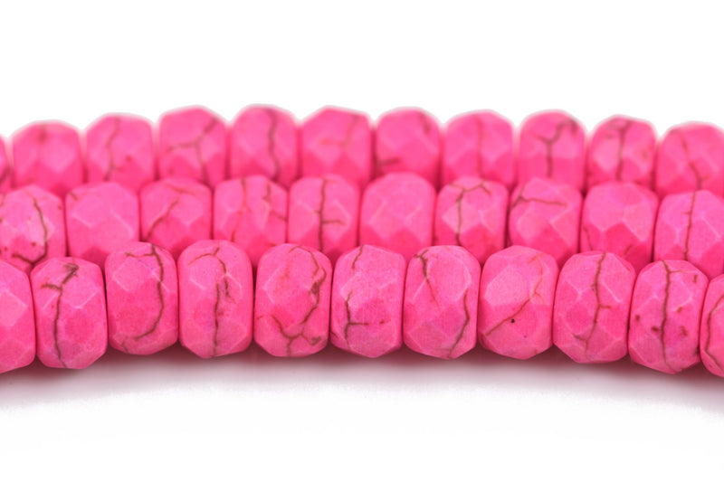 4mm HOT PINK Howlite FACETED Rondelle Beads, trade beads, full strand, about 185 beads, how0578