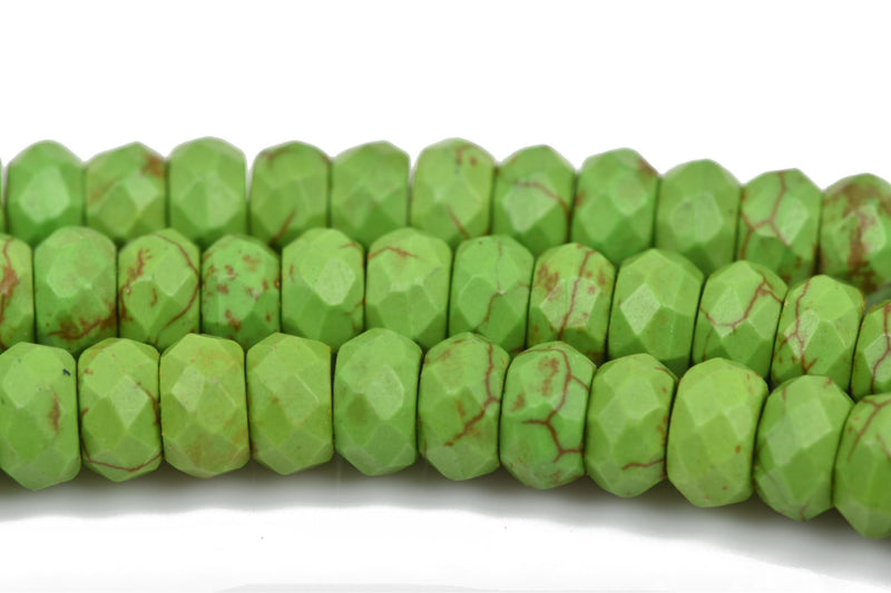 6mm GREEN Howlite FACETED Rondelle Beads, trade beads, full strand, about 95 beads, how0588
