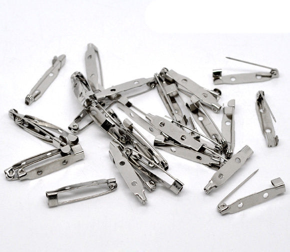 100 SILVER Metal Pin Backs, 31mm long, pin0110