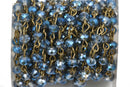13 feet Blue AB Crystal Rondelle Rosary Chain, bronze, 6mm faceted rondelle glass beads, fch0510b