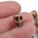 10 Copper Metal SKULL Beads, drilled top to bottom, 12mm, bme0402
