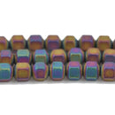 3mm Matte Rainbow Iris HEMATITE HEXAGON Beads, Titanium coated gemstone beads, full strand, 150 beads, ghe0126