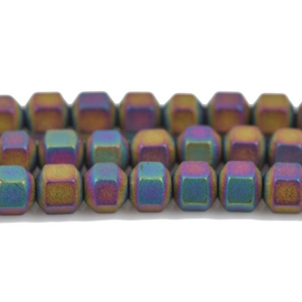 3mm Matte Rainbow Iris HEMATITE HEXAGON Beads, Titanium coated gemstone beads, full strand, 150 beads, ghe0126