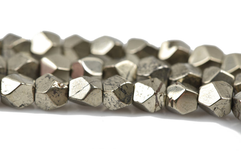 6mm PYRITE Fools Gold Faceted Round Beads, Heptagon (7 sided beads) Faceted Gemstones, full strand, about 75 beads, gpy0017