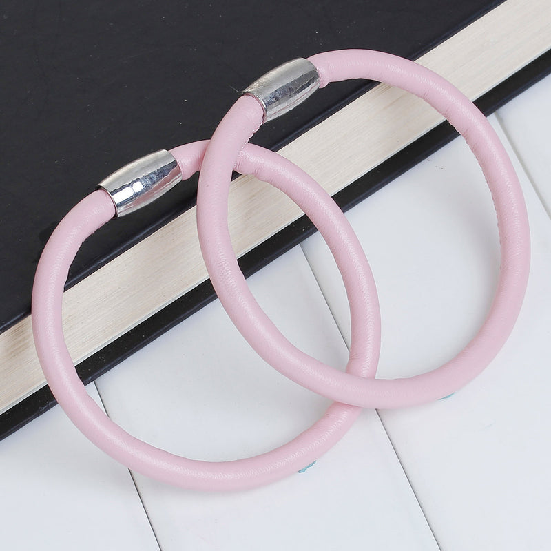 PINK Round Leather Single Wrap Bracelet Blanks, Magnet Clasp, 5mm Polyurethane Licorice Leather, 9" long cor0121