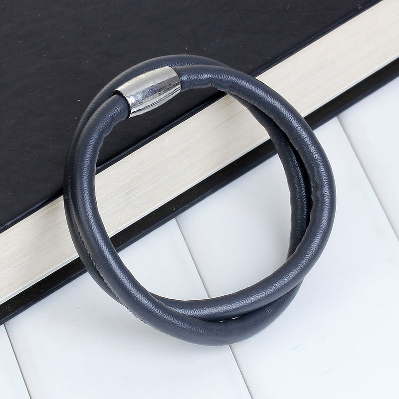 2 DARK GREY Round Leather Double Wrap Bracelet Blanks, Magnet Clasp, 5mm Polyurethane Licorice Leather, 17" long cor0133