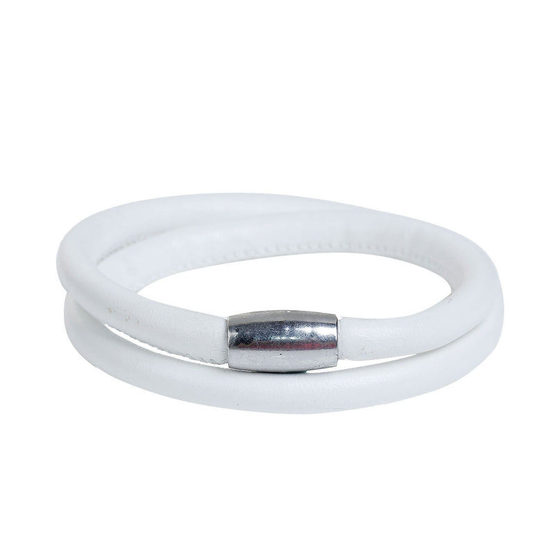 WHITE Round Leather Double Wrap Bracelet Blanks, Magnet Clasp, 5mm Polyurethane Licorice Leather, 17" long cor0127