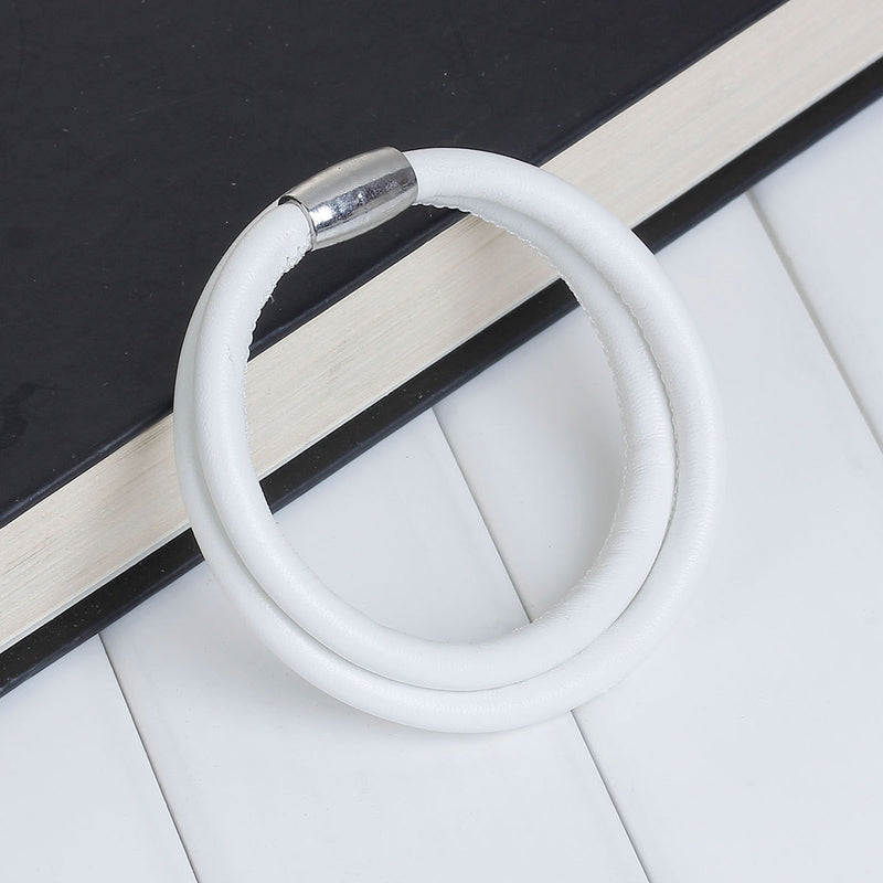 WHITE Round Leather Double Wrap Bracelet Blanks, Magnet Clasp, 5mm Polyurethane Licorice Leather, 17" long cor0127