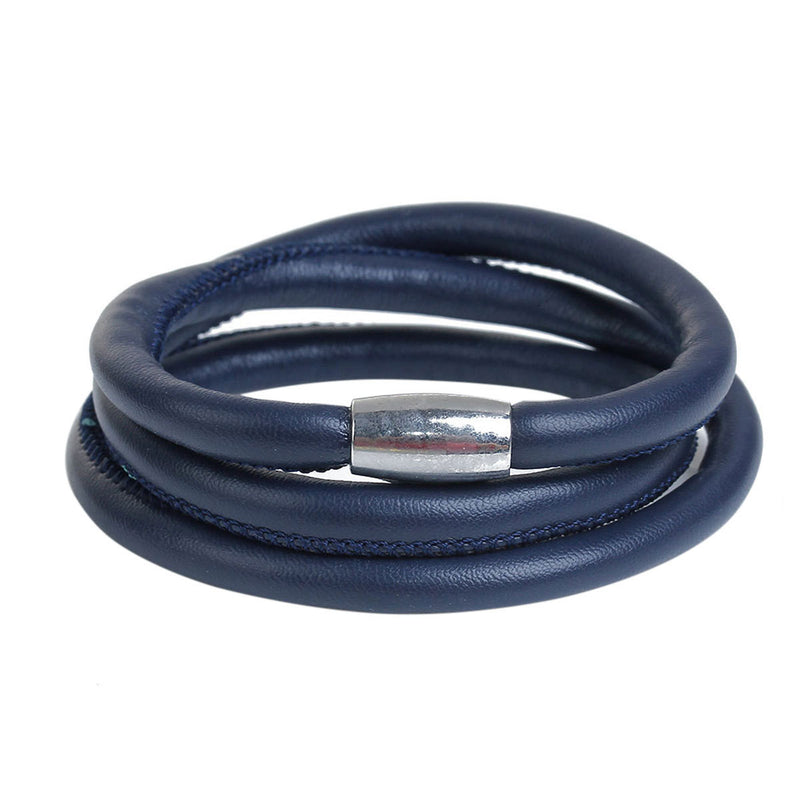 2 DARK NAVY BLUE Round Leather Triple Wrap Bracelet Blanks, Magnet Clasp, 5mm Polyurethane Licorice Leather, 23-5/8" long cor0131