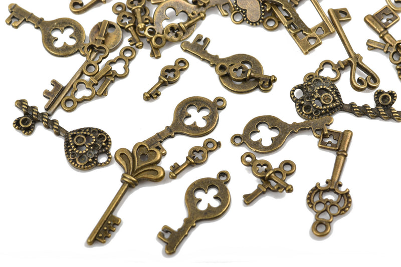 Large Mix Antique Bronze Key Pendant Charms, 500 grams (400+ charms), chb0469