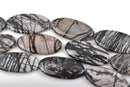 40x20mm ZEBRA JASPER Oval Beads, natural gemstones, black, grey and white, full strand, 10 large beads, gja0136