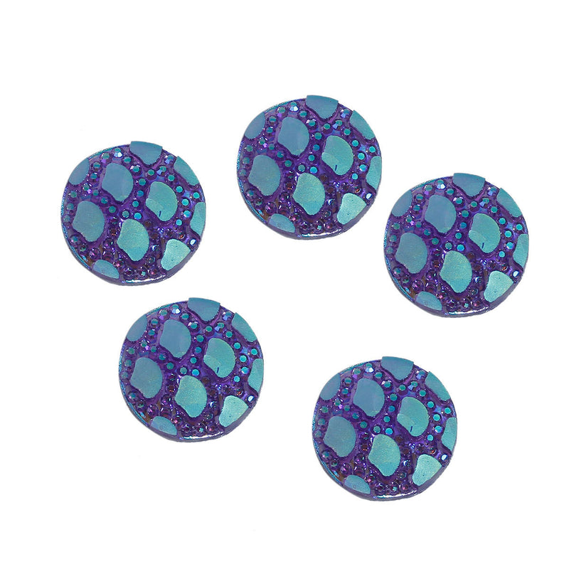 12mm DRAGON SCALE Cabochons, Round Resin Metallic, Purple Rainbow AB iridescent, 10 pieces, 1/2"  cab0501a