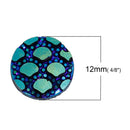 12mm DRAGON SCALE Cabochons, Round Resin Metallic, Teal Blue Green Rainbow AB iridescent, 10 pieces, 1/2"  cab0500a