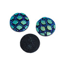 12mm DRAGON SCALE Cabochons, Round Resin Metallic, Teal Blue Green Rainbow AB iridescent, 10 pieces, 1/2"  cab0500a