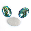 50 Oval Resin MERMAID FISH SCALE Cabochons, Rainbow Iridescent Green, faux druzy, 18x13mm, cab0504b