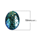 50 Oval Resin MERMAID FISH SCALE Cabochons, Rainbow Iridescent Blue Green, faux druzy, 18x13mm, cab0507b