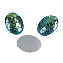 50 Oval Resin MERMAID FISH SCALE Cabochons, Rainbow Iridescent Blue Green, faux druzy, 18x13mm, cab0507b