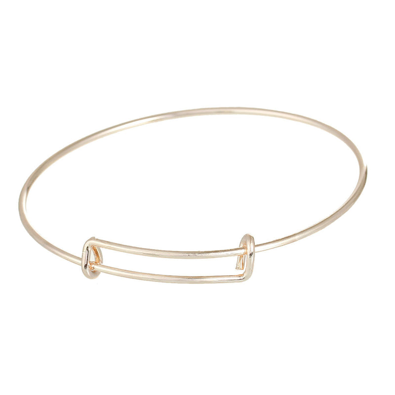 5 ROSE GOLD Plated Bangle Charm Bracelet, adjustable size expandable to fit medium to large wrist, 14 gauge, 8-1/4" long fin0603