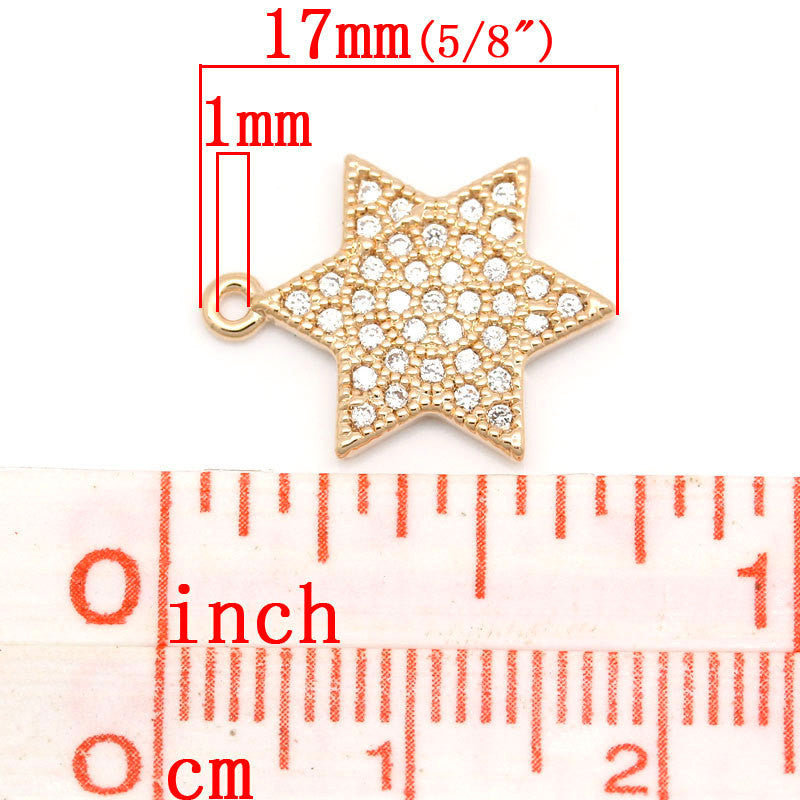 1 Rose Gold STAR OF David Charm Pendant, Micro Pave Cubic Zirconia Rhinestones, Hexagon Star, Judaica Charms, minimalist, 17x13mm, cho0161
