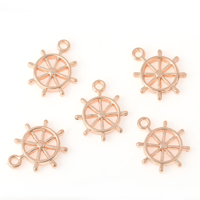 10 Rose Gold Metal SHIP WHEEL Charm Pendants, 18x15mm, cho0160a