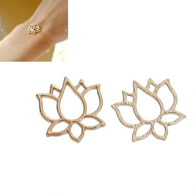 10 Large Gold LOTUS FLOWER Charm Pendants, 21x20mm, chg0491