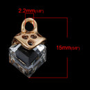 4 Gold Plated Floating Charm Pendants, Crystal Cube, 15x10mm, chg0496